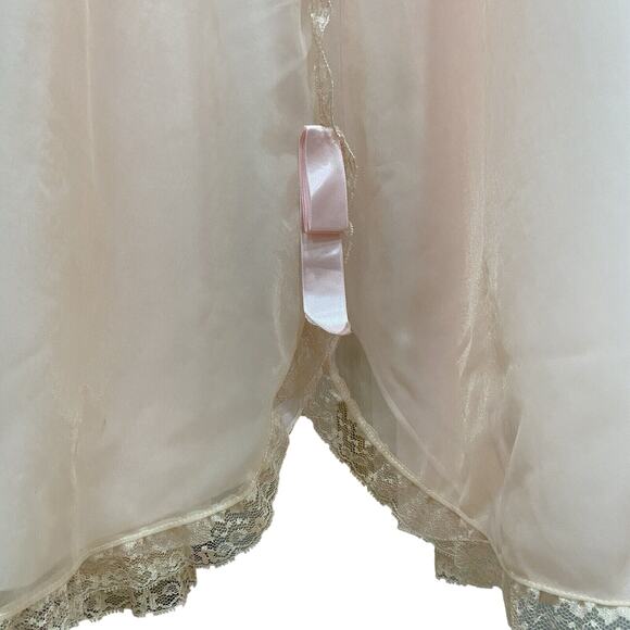 Vintage 60s Odette Barsa Pink Nylon Chiffon Lace & Ribbons Maxi Nightgown Size M - Picture 5 of 10